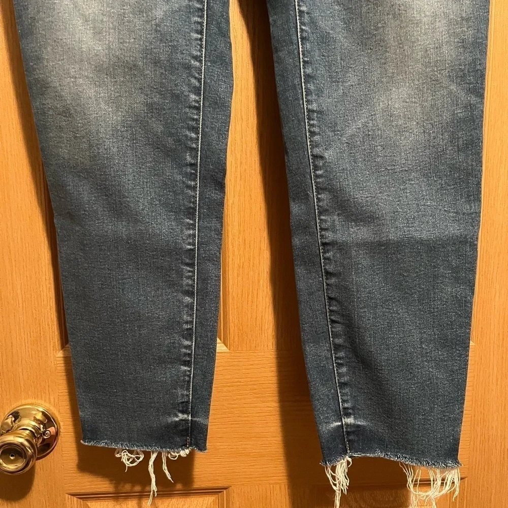 J Crew 10” Toothpick Straight Leg Denim Blue Jeans With Raw Hem Size 33